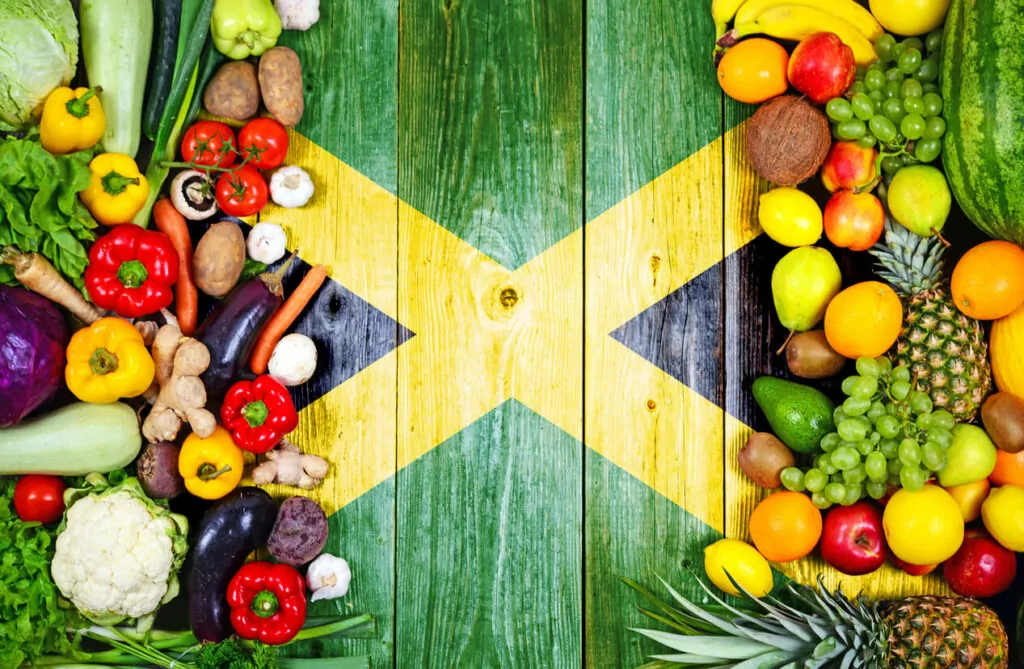 jamaican flag and fruit and vegetables